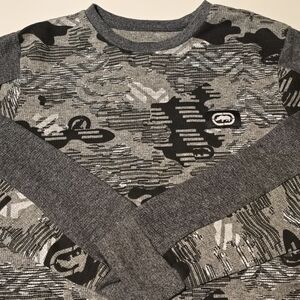 Ecko Unltd Men Shirt Small Gray Thermal Long Sleeve Crew Neck Y2K